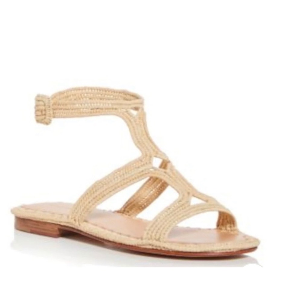 NEW Carrie Forbes | Beige Raffia Woven Padded Ankle Strap Buckle Sandals Sz 39/9